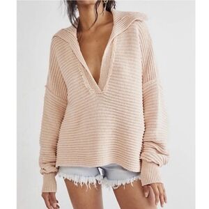 Free People V-Neck Collared Oversized Sweater